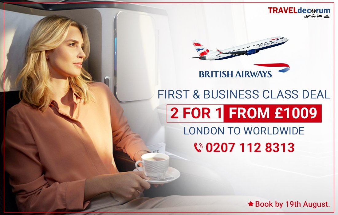 Traveldecorum's tweet photo. First &amp; #Business Class Deal.....valid till 19th Aug
#traveldecorum #cheapflights https://t.co/XOSvnHTo3f https://t.co/VVjsbXz8WO