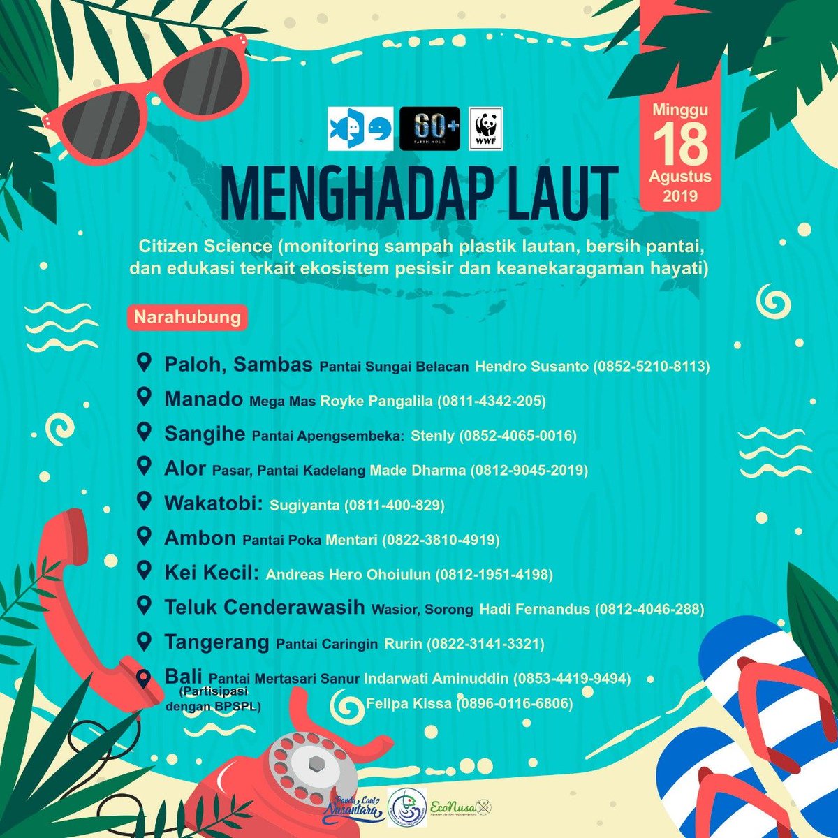 WWF_ID's tweet photo. WWF-Indonesia bersama @pandulaut, @susipudjiastuti, @fishGOD, @ridhohafiedz  @EHindonesia, @marinebuddies  dan pencinta laut Indonesia lainnya mengajak Sobat untuk berpartisipasi di kegiatan "Menghadap Laut 2.0" yang akan diselenggarakan serentak pada 18 Agustus 2019 https://t.co/B5fMRhTJVT