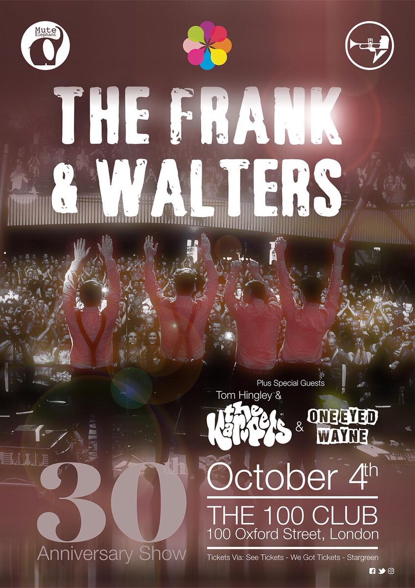 Happy to announce we will be joining #Frankandwalters @tomhingleymusic on 4th Oct @100clubLondon for @IndieDazeTM week @MuteElephant tix facebook.com/events/6398204…