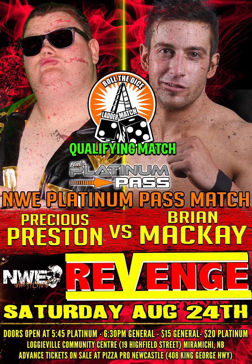 Live on the NWE Platinum Pass for NWE Revenge is a qualifying match for the Roll The Dice Ladder Match. One of NWE’s new upcoming star Brian Mackay takes on the former NWE Heavyweight Champion Precious Preston Carter. Who will qualify? #NWE #NWEProWrestling #NWERevenge