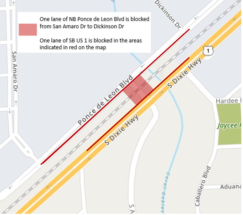 UMiamiENN's tweet photo. GABLES CAMPUS – S. Alhambra Cir. closed from US1 to Ponce due to pipe break. Construction crews are working to address the issue. Expect significant traffic delays in the area. https://t.co/YXkknKosWS