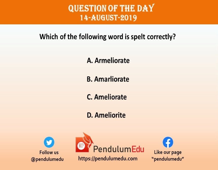 pendulumedu's tweet photo. Comment the correct Option!
To know the correct Answer, Visit- https://t.co/Nkj12MWCs4
#Quiz #English #QuestionOfTheDay #DailyQuiz #banking #IncorrectSpelling https://t.co/qP3WYGFQoq