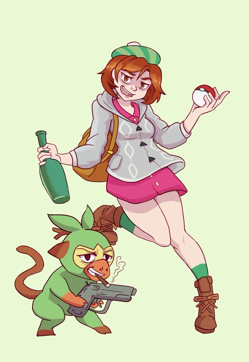 Leraphe_'s tweet photo. If the female trainer is a rude scottish girl then i've been imagining the male trainer as a snooty english boy

#PokemonSwordandShield #pokemon #pokemontrainers #scorbunny #grookey #scottishtrainer https://t.co/xGKed2fTVg
