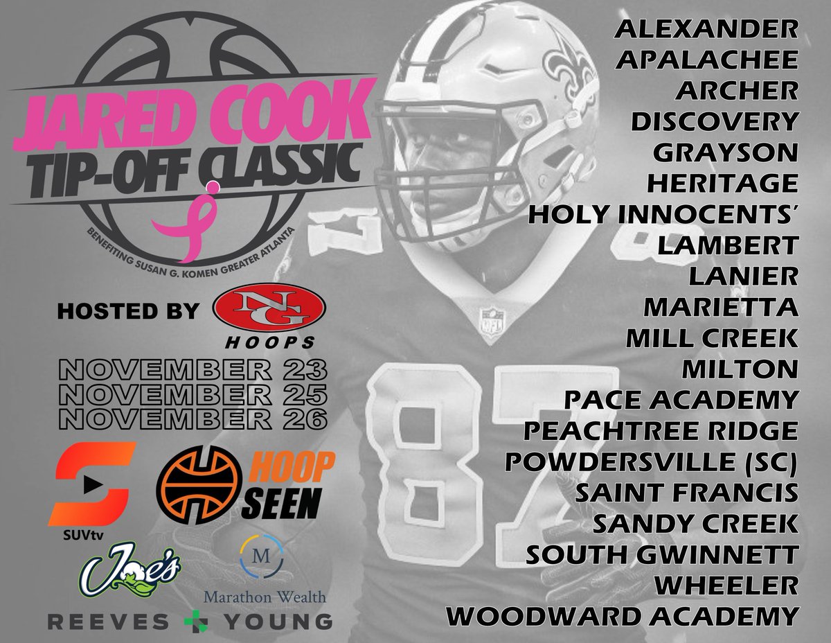 JCook87Classic's tweet photo. 🏀Tonight at 7 pm the 2019 @JCook87Classic schedule will be released!

🎙Join @NG_Hoops HC &amp; Event Director, @MDGarner5, and the @SUVtv staff, including @JHillsman, as they unveil this year’s matchups.

📺https://t.co/GloGmJxa0U

💰 We're fundraising for @KomenAtlanta once again https://t.co/BIVBpYyzvN