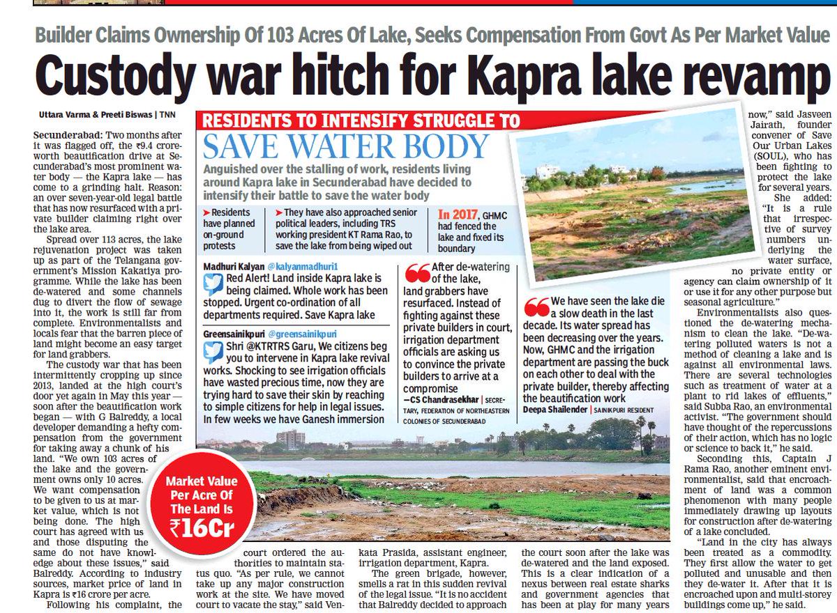 TOIHyderabad's tweet photo. #TimesImpact || @KTRTRS instructs @arvindkumar_ias to send a team to look into #KapraLake issue. Principal secretary, municipal administration & urban development Arvind Kumar assures to have it looked and initiate necessary action #SaveLakes #Secunderabad @greensainikpuri https://t.co/umI26PH6F4