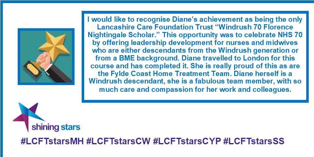 WeAreLSCFT's tweet photo. "Diane Jones travelled to London for this course and has completed it. She is really proud of this, as are the Fylde Coast Home Treatment Team."
#LCFTstarsMH https://t.co/RWLopse3kz
