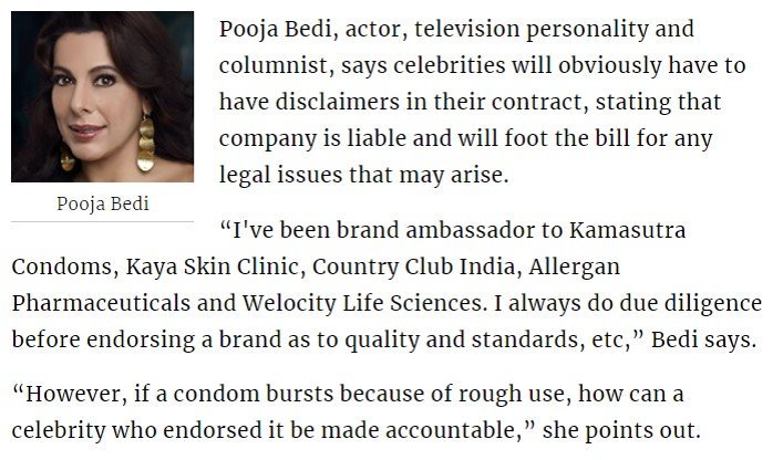ascionline's tweet image. Here’s what @poojabeditweets said about  #Celebrity #endorsements in reference to the #ConsumerProtectionBill Read more: bit.ly/2Z54N5Q @BestMediaInfo