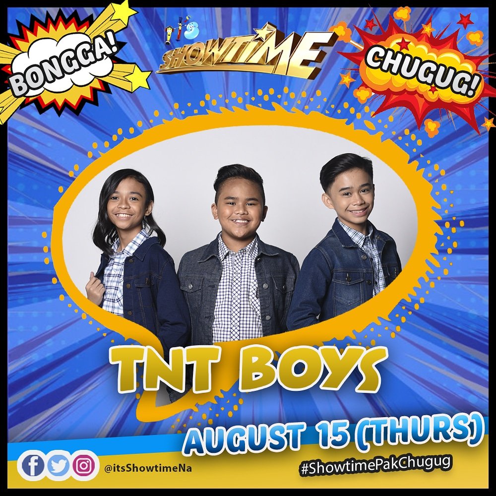 itsShowtimeNa's tweet photo. Pangmalakasang kantahan ang mahahantungan bukas kasama ang Big Shot Trio, TNT Boys!
#ShowtimePakChugug https://t.co/a7k3ofsIcb