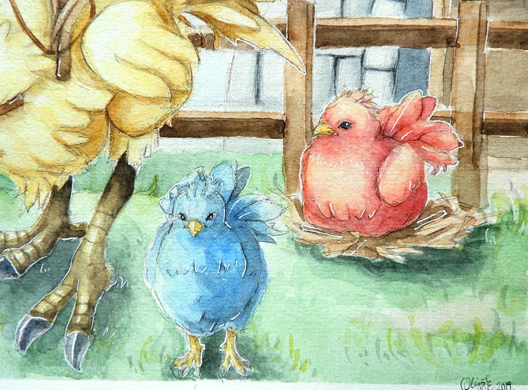My chocobo fanart is done! ✨💫☺️ The background is inspired by