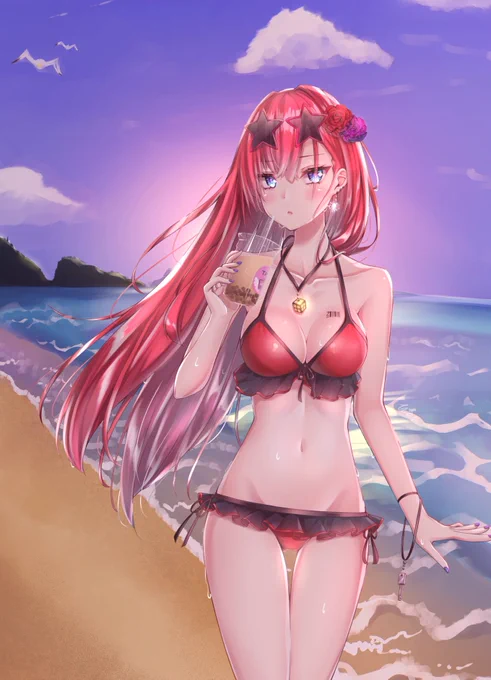 -真夏のビーチの赤薔薇の少女- 