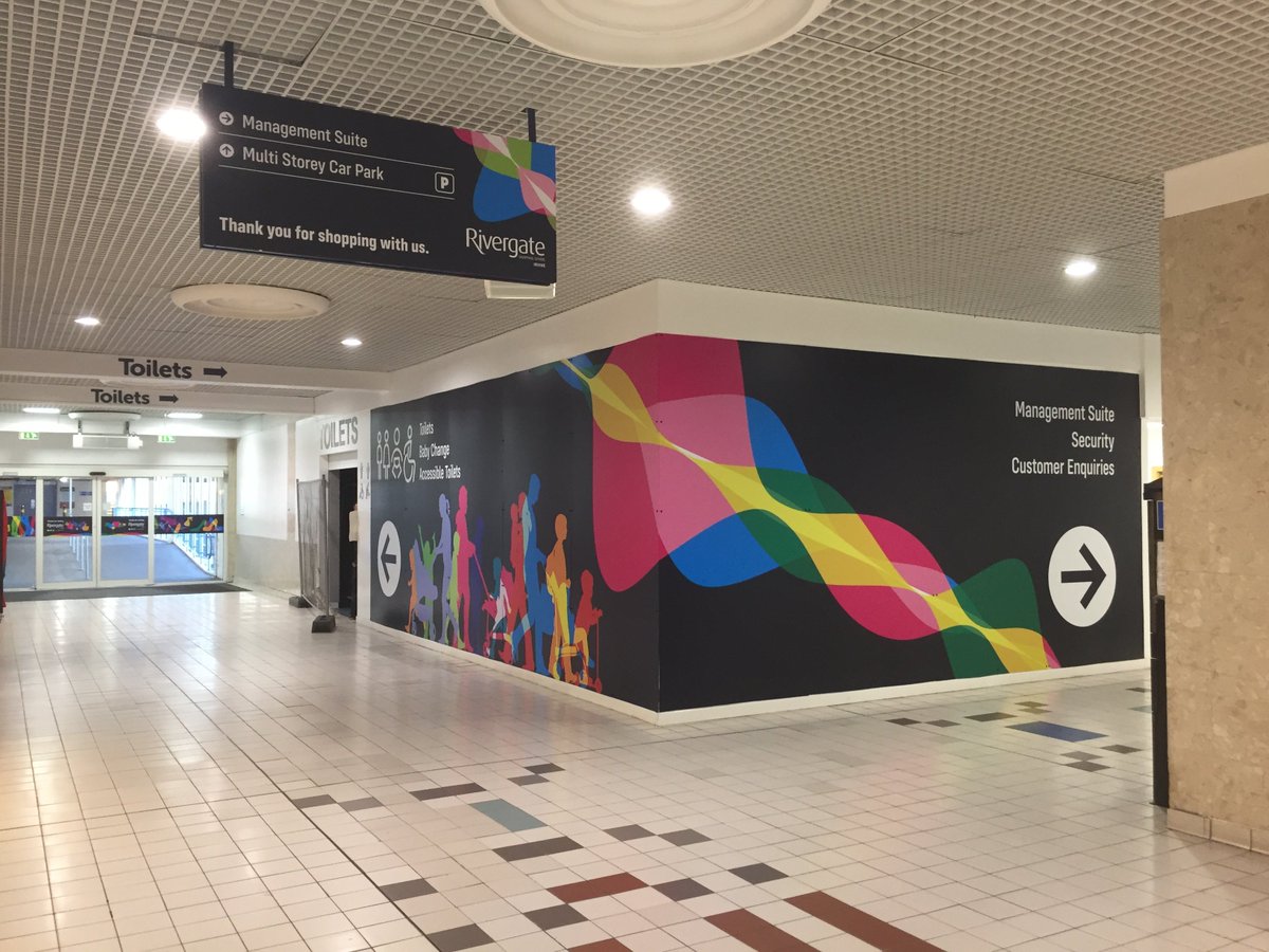 CenturionSigns's tweet photo. Rivergate Shopping Centre - A combination of digital wall graphics, one way vision window vinyls and wayfinding signage. Manufactured in-house and installed by our own accredited installers, design by AD&amp;Co.

Please contact https://t.co/jH3UY4R4IA and we will be happy to help! https://t.co/LJsxdpdU5T
