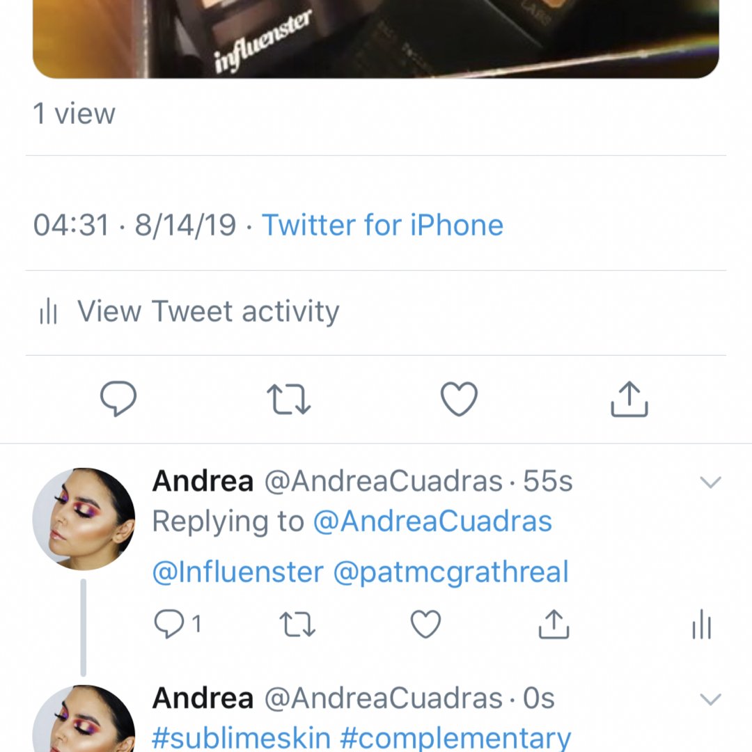 AndreaCuadras's tweet photo. @Influenster @patmcgrathreal #SublimeSkin #complimentary https://t.co/7aSaPYIs6O