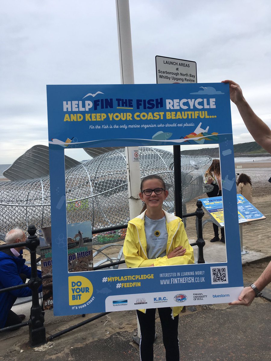 TABlundell's tweet photo. Fantastic response to the launch of Finn the Fish in Scarborough; a collaboration between @UniOfHull @YorkshireWater and @ScarboroCouncil to help get rid of plastic waste on our coastline https://t.co/Xrm2sAAoHs