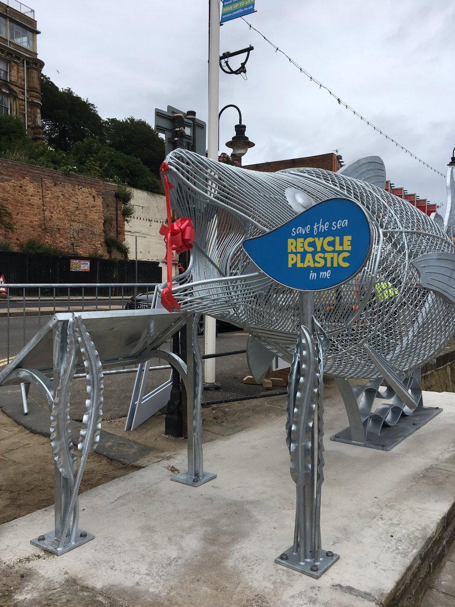 TABlundell's tweet photo. Fantastic response to the launch of Finn the Fish in Scarborough; a collaboration between @UniOfHull @YorkshireWater and @ScarboroCouncil to help get rid of plastic waste on our coastline https://t.co/Xrm2sAAoHs
