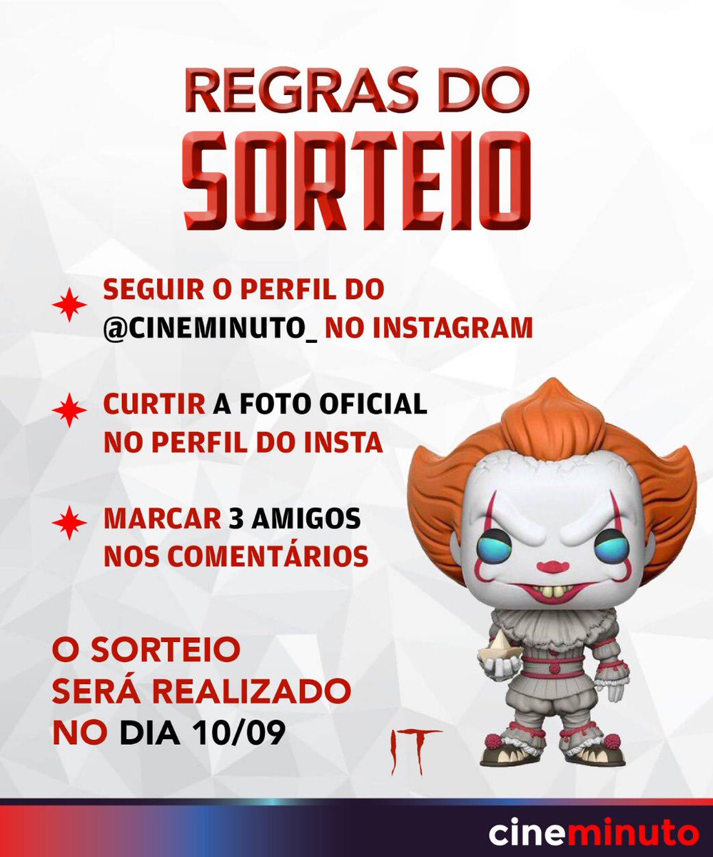 cine_minuto's tweet photo. O palhaço mais assustador do cinema está de volta em It: A Coisa, Capítulo 2.
Quanto mais comentar, mais chances de ganhar! 
Boa sorte a todos! 

#boasorte #pop #sorteiobrasil  #sorteios #It2 #acoisa #Itchapter2 #Itacoisa #terror #filmesdeterror #cinema #filmes2019 #cineminuto https://t.co/DTJxyEmrto