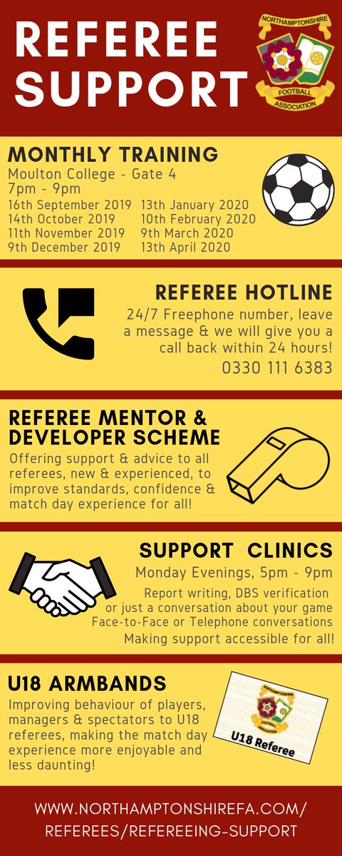 REFEREE  |  Northamptonshire FA is dedicated to supporting our committed and dedicated workforce. See below for what we offer our 450+ referees! ⬇️