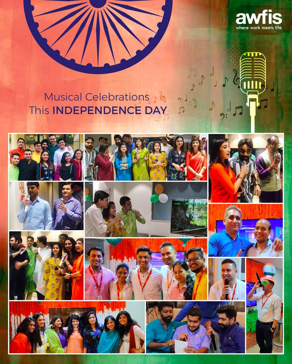GauravGoelHR's tweet photo. Celebrating #IndependenceDay with a flair @myawfis where people sang their heart out &amp; coloured the environment,... patriotic ☺️😃🎼🎙️🇮🇳
#celebrations #musical #Tricolor #humancapital https://t.co/MxICtYiciV