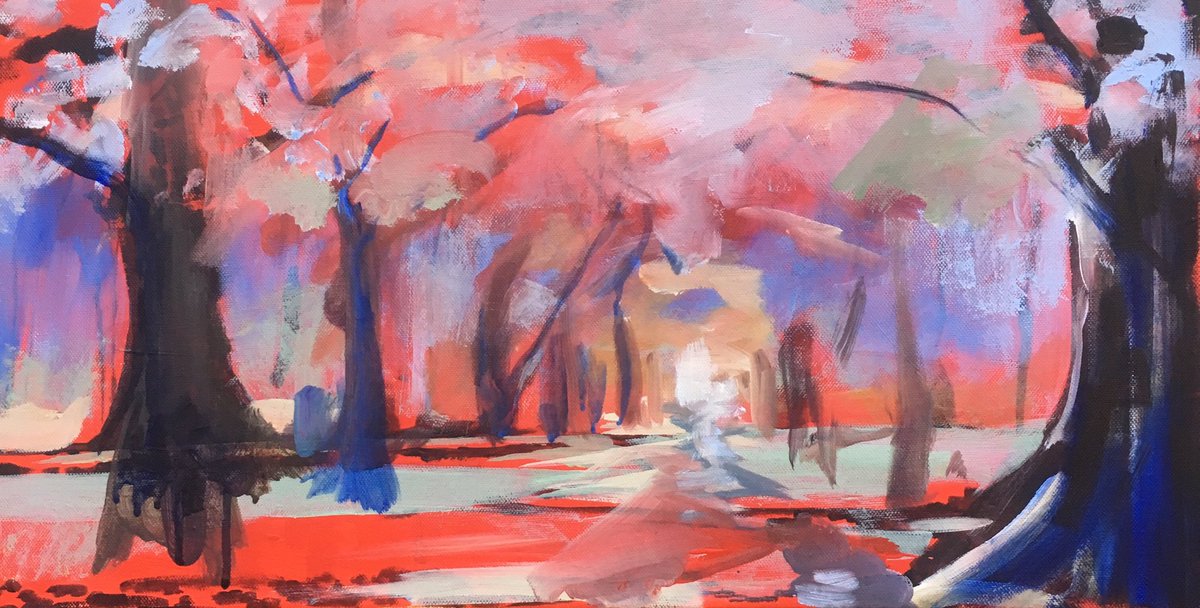 Back in the studio tackling painting light through trees. Local scene. Duchal Woods Kilmacolm