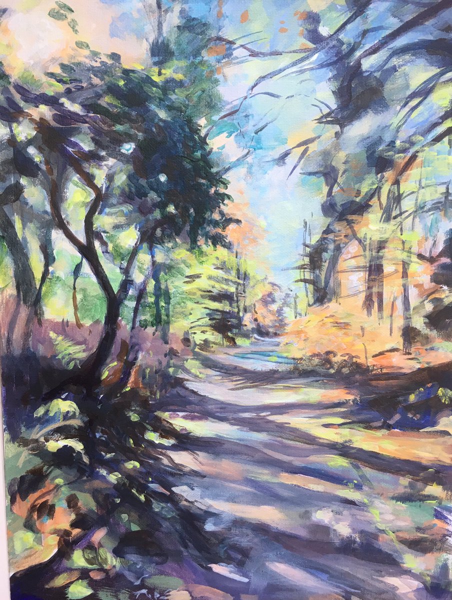ArtistHelenMcD's tweet photo. Back in the studio tackling painting light through trees. Local scene. Duchal Woods Kilmacolm https://t.co/y7oaTJl91J