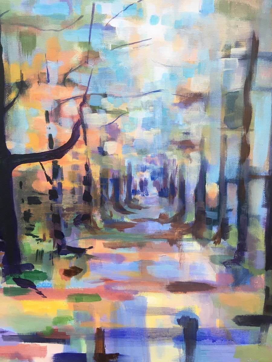 ArtistHelenMcD's tweet photo. Back in the studio tackling painting light through trees. Local scene. Duchal Woods Kilmacolm https://t.co/y7oaTJl91J