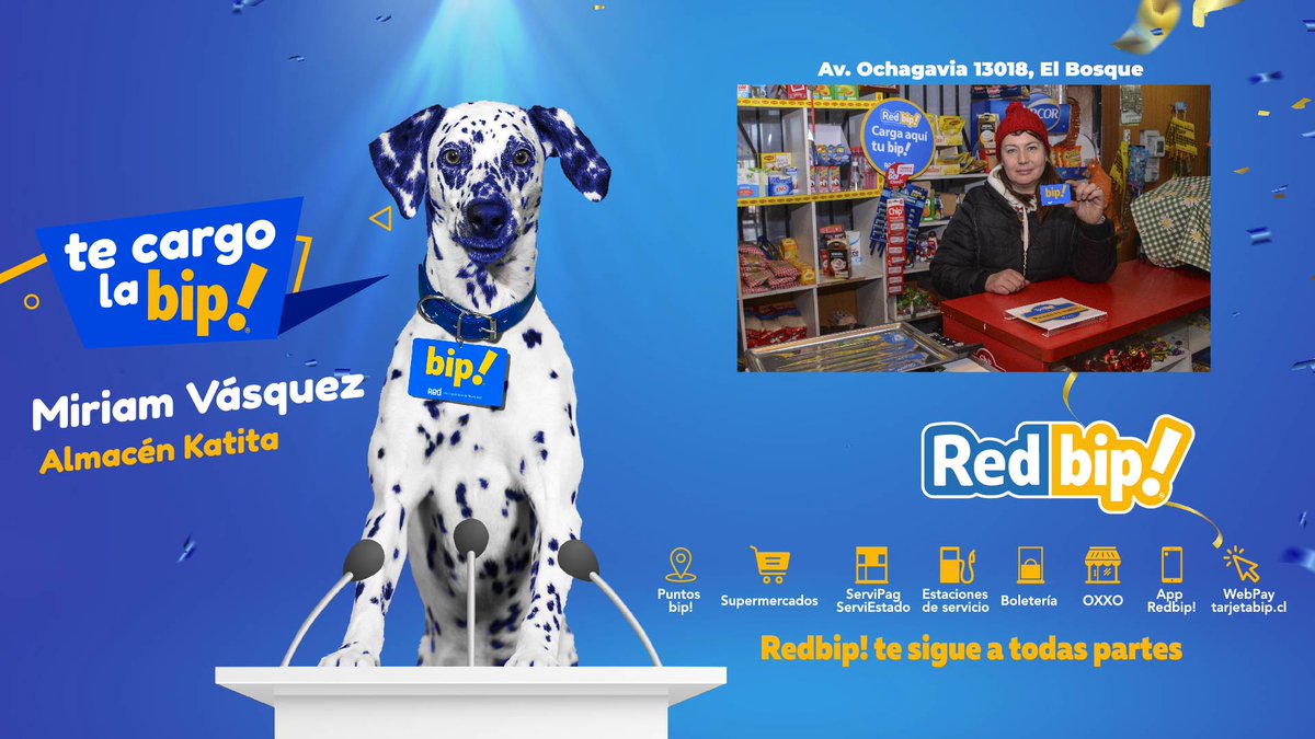 redbipchile's tweet photo. ¿ Vives en #ElBosque ? Pasa por el almacén de Miriam, quién te carga la #bip! en su almacén "Katita", por ser uno de los más de 2 mil puntos #Redbip! que tenemos en la Región Metropolitana. https://t.co/QBqqZzv4py