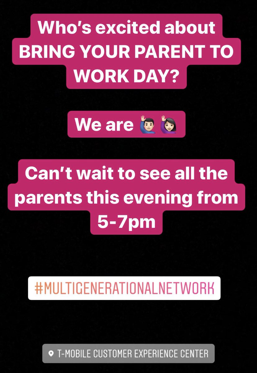 MissionTXperts's tweet image. Yasss! Today is the day! •BRING YOUR PARENT TO WORK DAY• #CelebrationGeneration #BeYou #BeMagenta #AreYouWithUs ➡️Follow @MissionTXperts on Instagram and watch our IG story