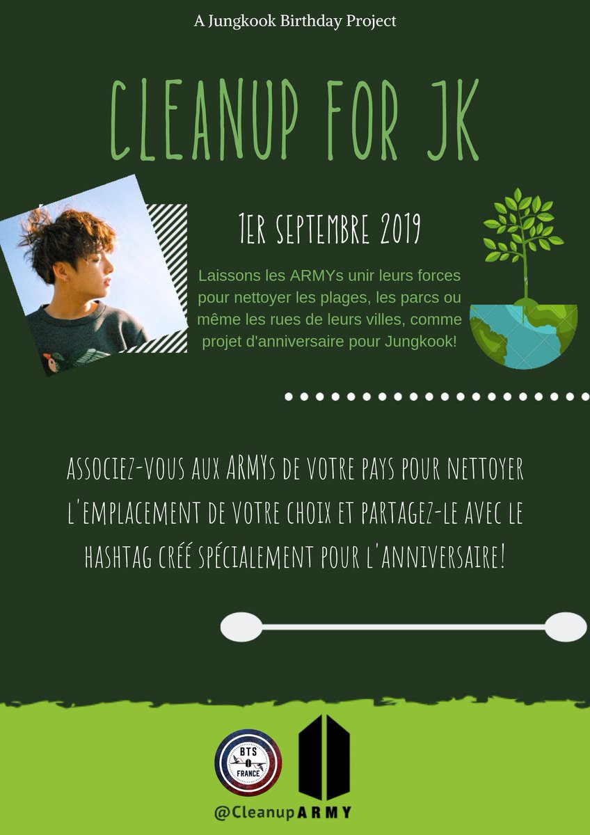 BTSFRANCE_'s tweet photo. [#CleanupForJK]

Les inscriptions pour le projet #CleanupForJK sont ouvertes !

Nous espérons que vous serez nombreux à participer 💜

🗳Inscriptions jusqu'au 25 AOÛT 
👉https://t.co/9eIgpPwpGp👈

Nous avons hâte de pouvoir discuter avec vous ARMY 💜

Avec @CleanupARMY https://t.co/5B8I92x5Ul