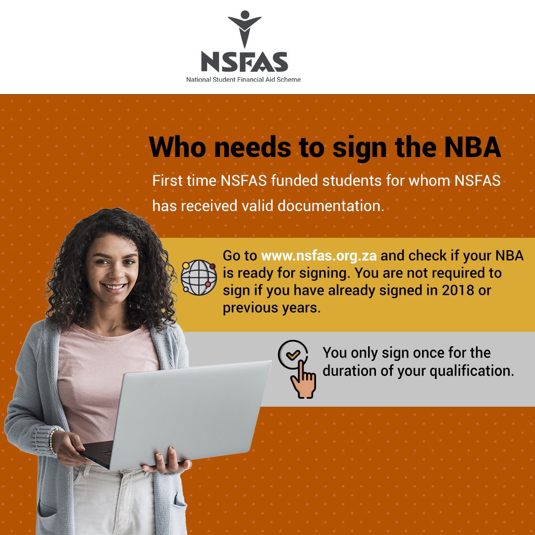 myNSFAS's tweet photo. Hey NSFAS Squad

Reminder: if you have received communication to sign your NBA, please sign as soon as possible for your funding to be allocated. #nsfasSquad #signYourNBA https://t.co/ZcugEIyB7G