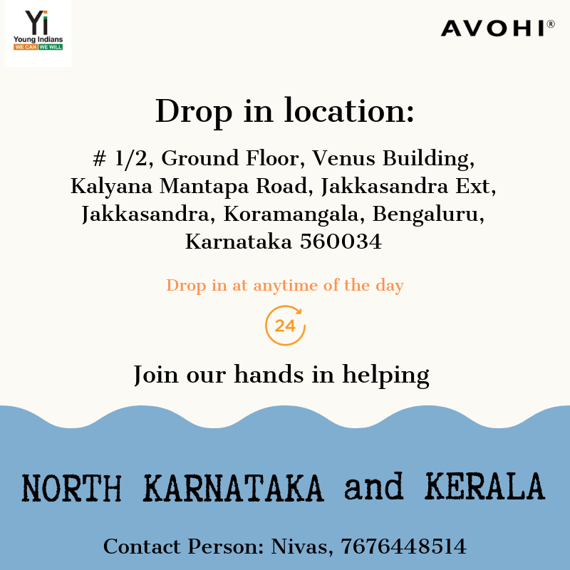 avohii's tweet photo. In association with @yibengaluru, we are extending our helping hands to the people in need. Come join us and do your part. Even the smallest of donations are welcome.
#floodrelief https://t.co/ucAATwQIrD