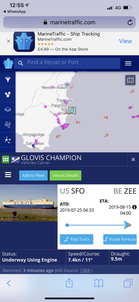 fredccole's tweet photo. #GlovisChampion has altered normal shipping course through the English Channel, and looks to be heading to an English port. Does this mean more Tesla model 3 for Uk imminent @Tesla https://t.co/wnCxx5VEo1