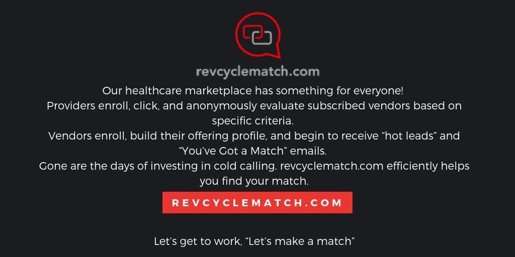 revcyclematch's tweet photo. Gone are the days of cold calling! #revcyclematch #revenuecycle #makingconnections #business #businesspartners #vendors #provider https://t.co/hnsatl3yLj