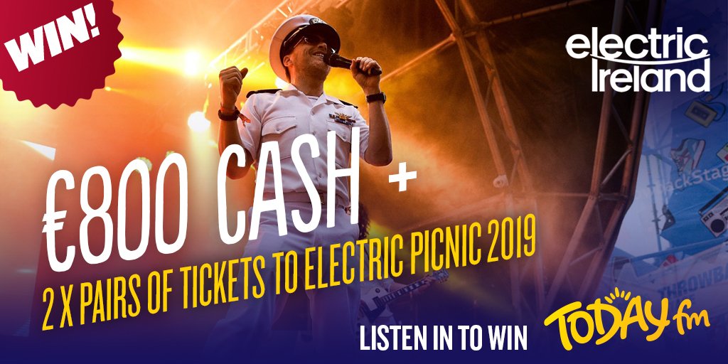 TodayFM's tweet photo. 💥Who wants to go to Electric Picnic?! 💥
Listen in to Today FM this Lunchtime for your chance to win €800 cash AND we have 2 pairs of Electric Picnic tickets up for grabs with @electricireland #ThrowbackStage https://t.co/kEG09VWS5W