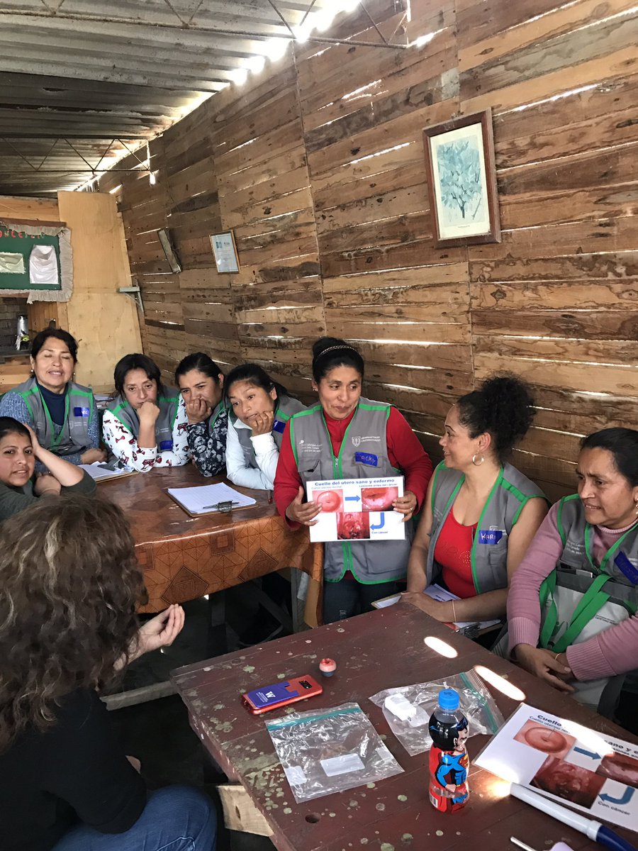 AndreaThoumi's tweet photo. "Hope Ladies" are a group of trained women volunteers who educate women about the risks of cervical cancer and distribute HPV self testing kits to women in the community. We introduced the #callascope #pocketcolposcope to the group in Ventanilla, Peru 🇵🇪 @DukeGHI @DukeGWHT https://t.co/YOHDzu72E8