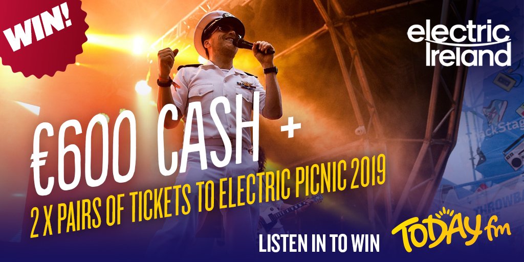 TodayFM's tweet photo. Fancy heading to the SOLD OUT Electric Picnic?!
Listen in to @FERGDARCY from 2pm for your chance to win €600 cash AND we have 2 pairs of Electric Picnic tickets up for grabs with @electricireland #ThrowbackStage https://t.co/skwuoZXlj9