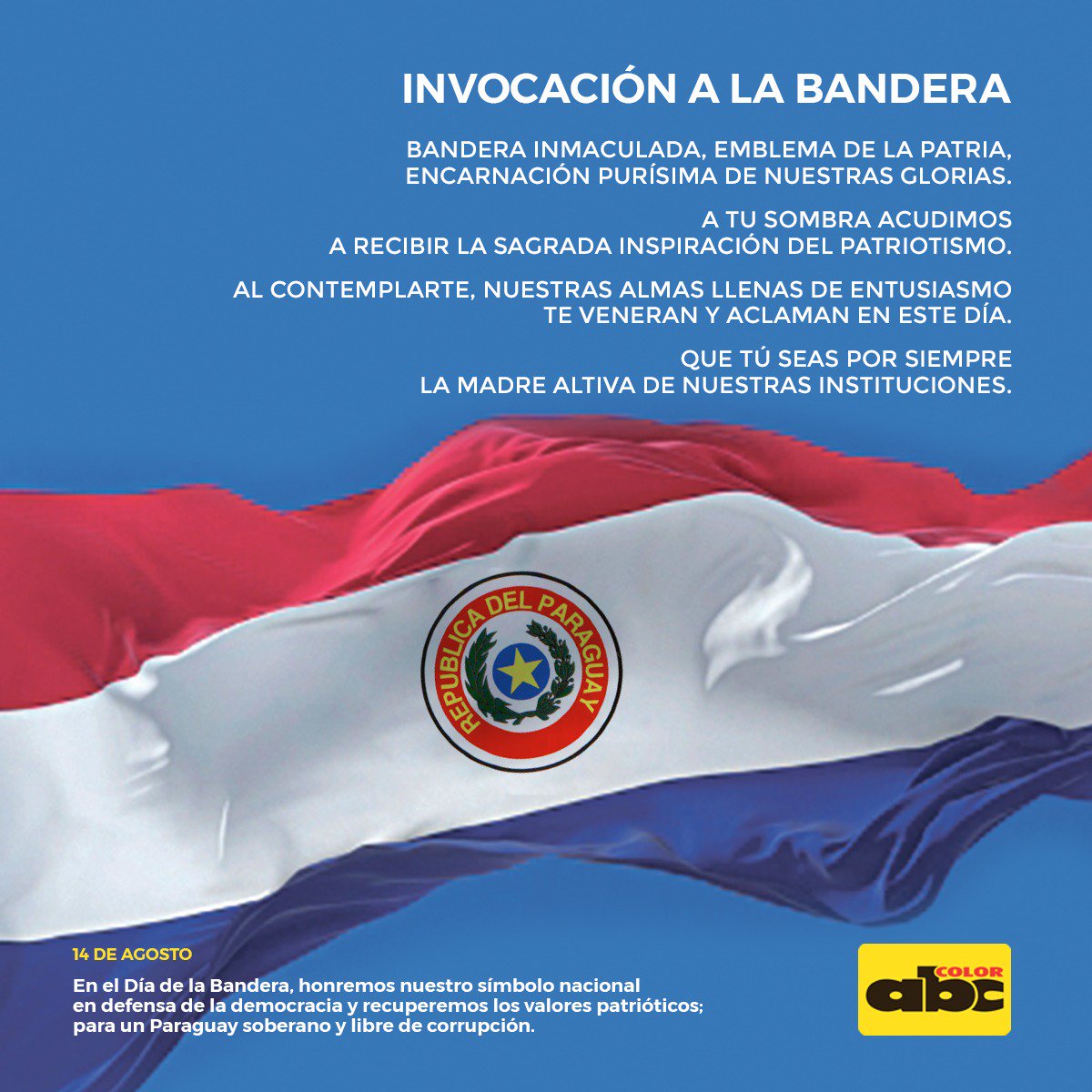 ABCCardinal's tweet photo. ¡Hoy recordamos el día de la #BanderaPy! 🇵🇾
"Bandera inmaculada, emblema de la patria, encarnación purísima de nuestras glorias". https://t.co/5Dni2kpQsr
