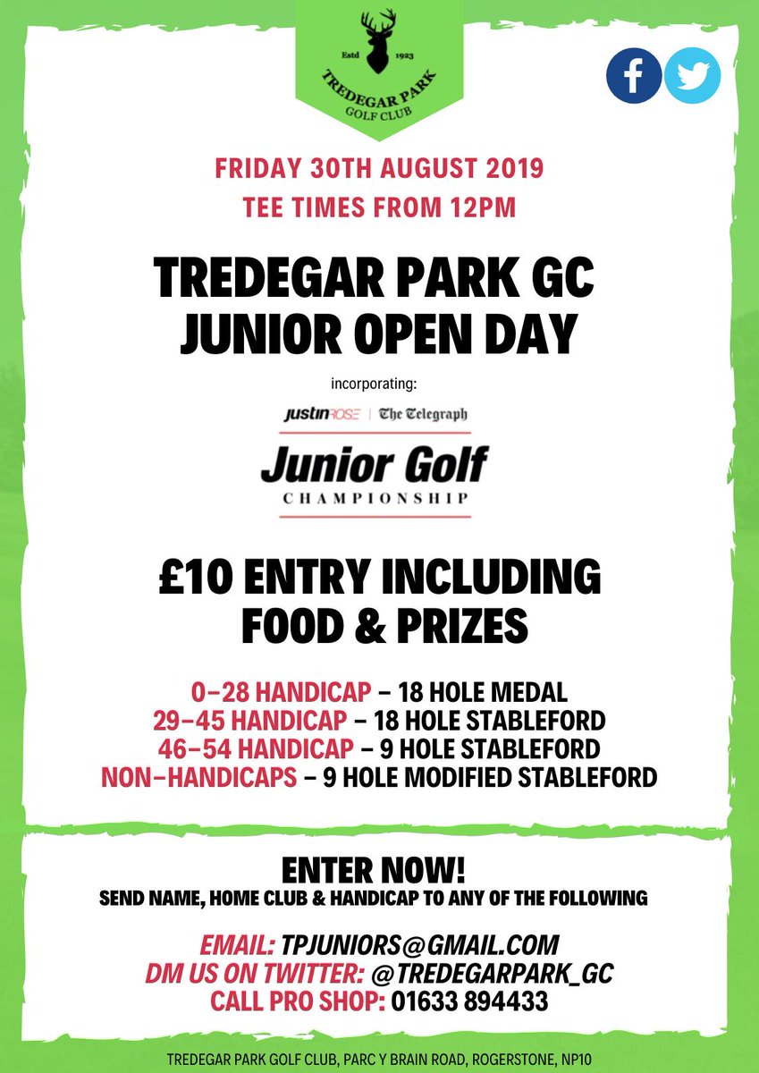 Enter now for our Junior Open day on Friday 30th August ⛳🏆. Lots of categories, generous prize table and one of the last <a href="/TelegraphJunior/">TelegraphJuniorGolf</a> qualifiers before the deadline! Register now by email, DM or Phone 👇👇