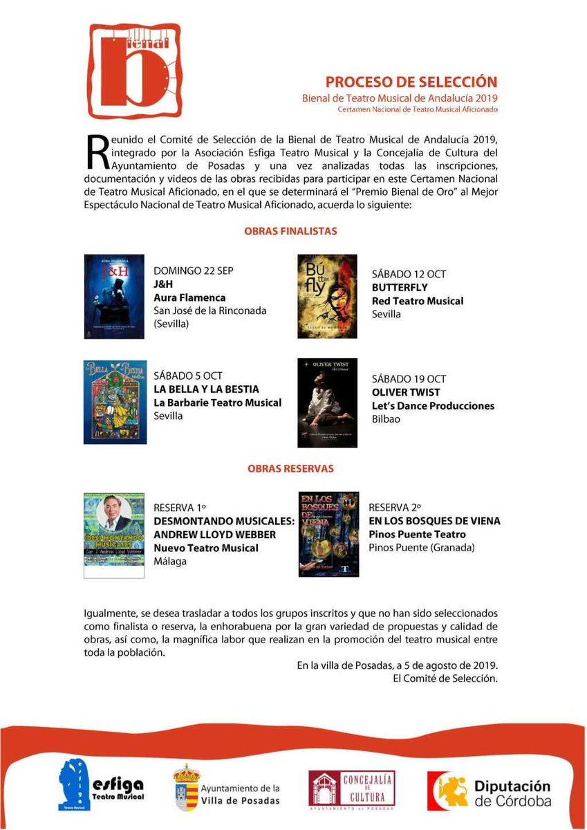 EsfigaTM's tweet photo. Obras finalistas de la Bienal de Teatro Musical de Andalucía 2019 https://t.co/a3mC34JqzS https://t.co/J33vwfwK7k