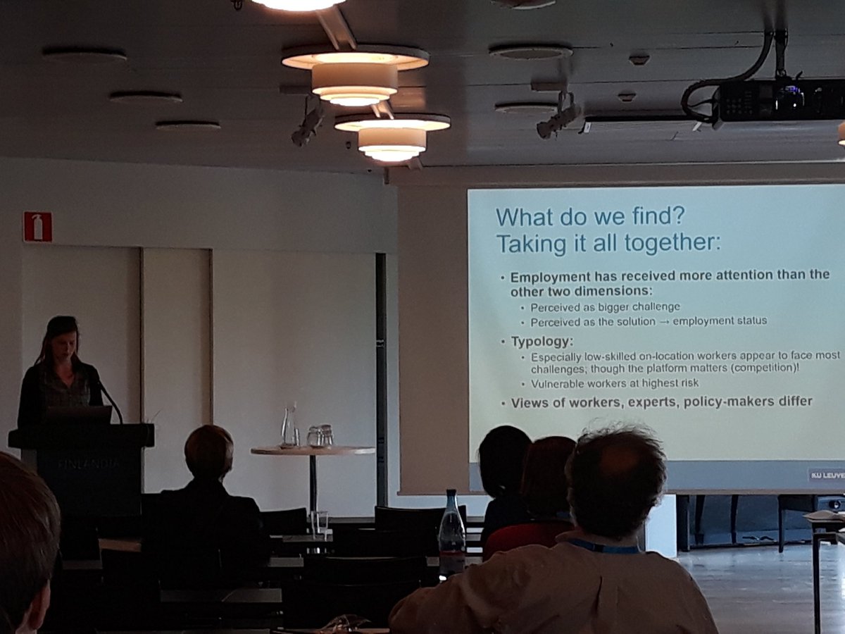 <a href="/SmitsIne/">Ine Smits</a>: according to her research, vulnerable workers are most at risk when looking to find employment through platform work. Policies needed! #WORK2019fi