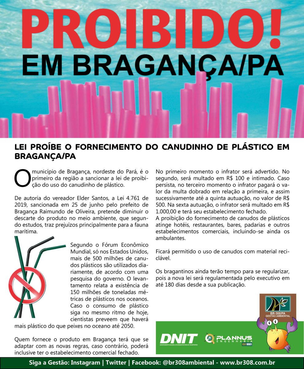 br308ambiental's tweet photo. LEI PROÍBE O FORNECIMENTO DO CANUDINHO DE PLÁSTICO EM BRAGANÇA/PA
#GestãoAmbiental
#BR308
#DNITPA
#PlannusEngenharia
Siga a Gestão:
Instagram | Twitter | Facebook: @br308ambiental
https://t.co/iUg8Nm9FVj https://t.co/JkbQ0gvGBO