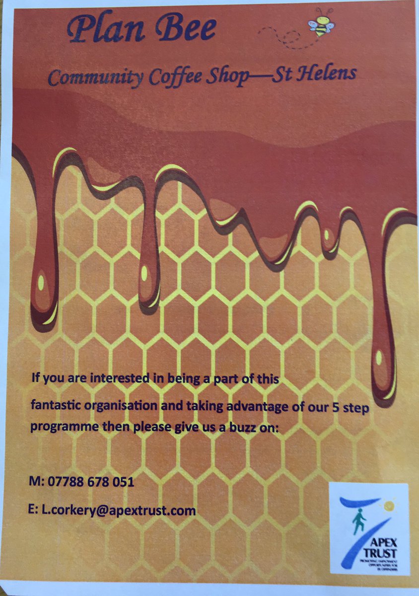 ApexTrust's tweet photo. Do you have a conviction? Do you live in the Liverpool city region? Would you like to access free training and work experience in the hospitality industry? Then get in touch with Leanne on 01744 612898. We have fantastic opportunities in our new community coffee shop, Plan Bee https://t.co/fsE7M0i8Ad