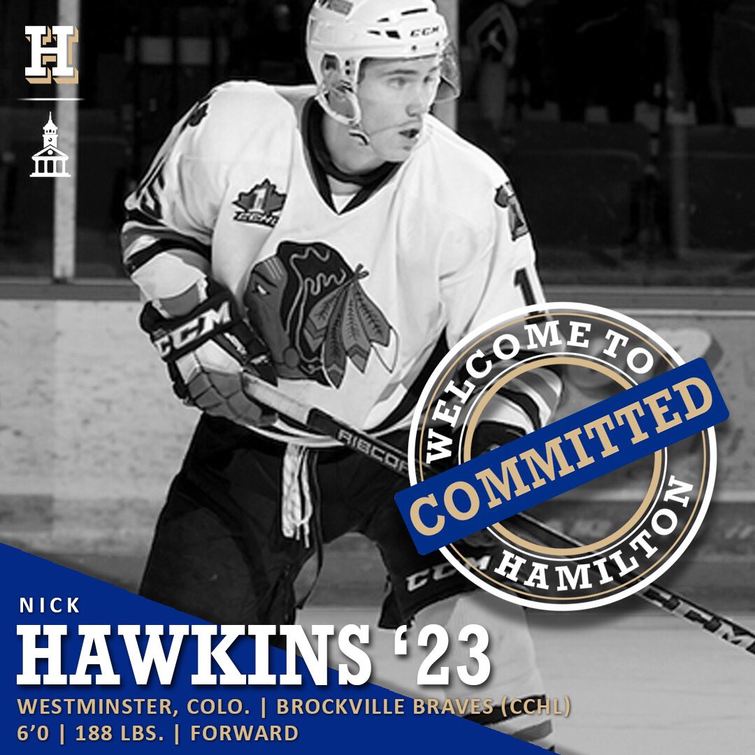 HamCollMHock's tweet photo. Westminster, CO native Nick Hawkins continues the @BrockBraves @TheCCHL pipeline to The Hill. Nick played 2 seasons for the Braves, serving as asst captain in 2018-19. A fast and physical winger, “Hawk” also played for Mike Chiellino at @GilmourAcademy #getscrolled #BackOurBlue https://t.co/VmSYXn5jUF