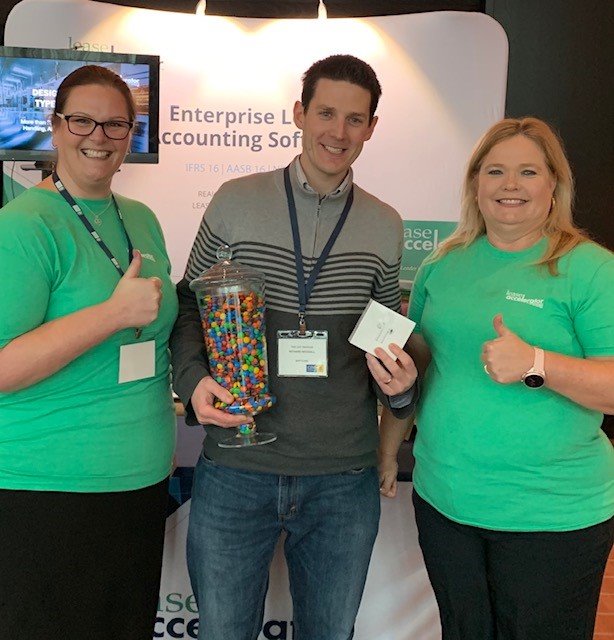 LeaseAccelerate's tweet photo. Another great day at the CPA Management Accounting Conference in Melbourne. Congratulations to Richard Woodall, Corporate Finance Manager at Baptcare, for guessing how many leasing lollies were in the jar & winning a pair of Apple AirPods. Thanks to all that stopped by! #AASB16 https://t.co/IoU7f86EJR