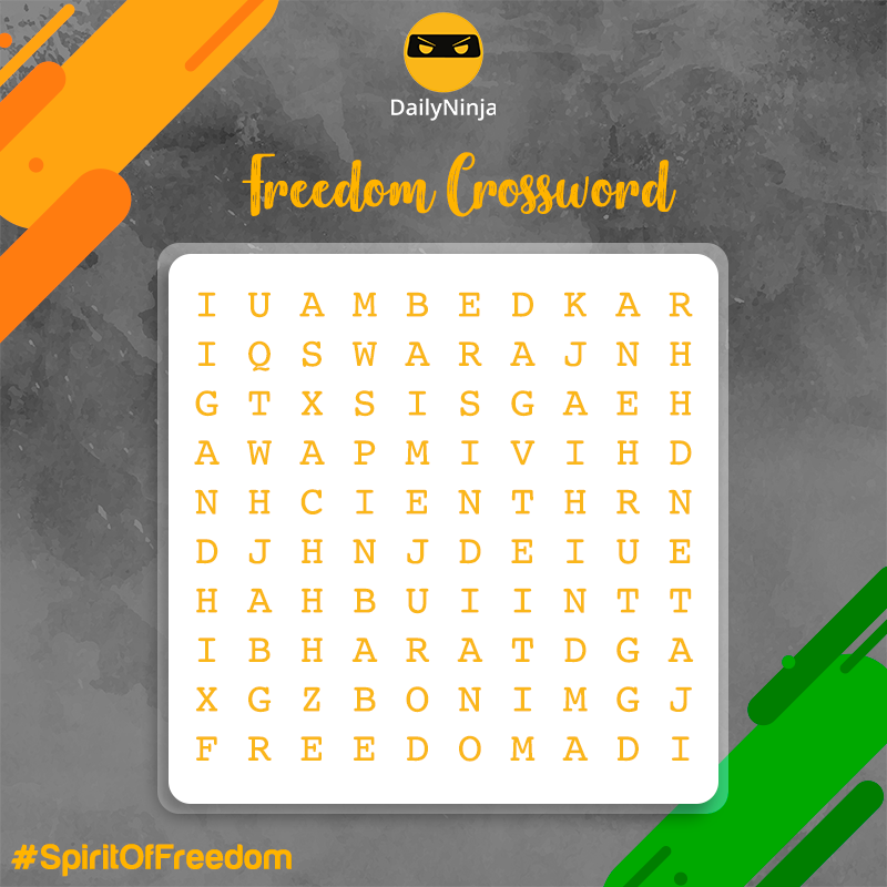 DailyNinjaApp's tweet photo. Contest Alert: For this Independence Day, DailyNinja brings you some exciting contest. Find the words related to the topic Independence and comment down below. The words can be found in any direction in the puzzle.
#CONTEST #DailyNinja #Fun https://t.co/9jMiPB9ZOb
