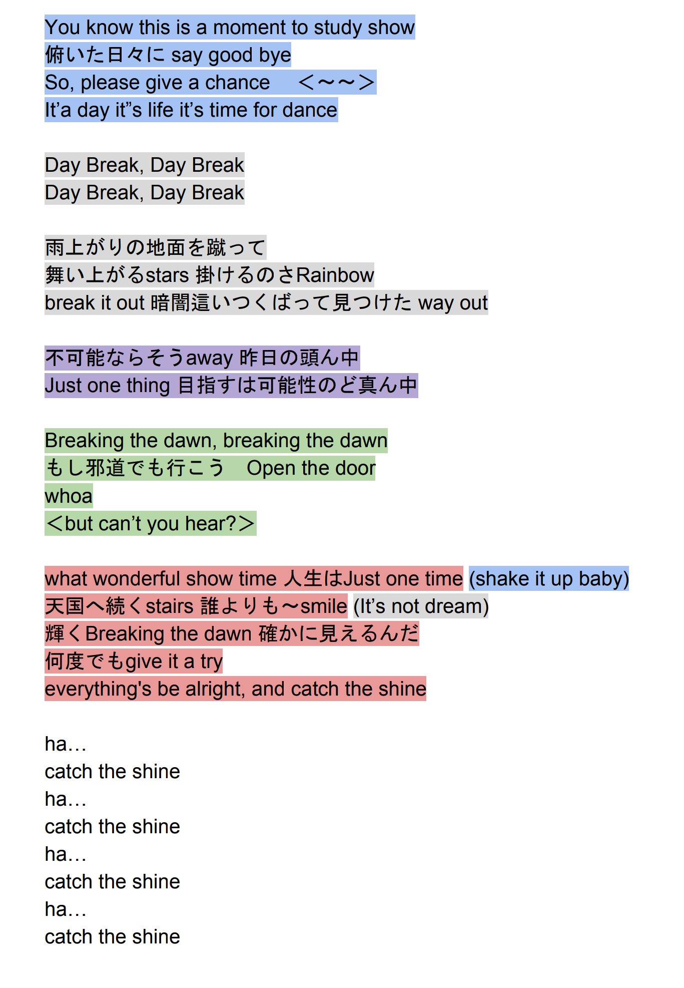 ニノマヱ Breaking The Dawn 歌詞 Lt 修正版2 Gt 細かいところチェック出来てないのでまだ変わるかも T Co Xrrz23jkmk Twitter