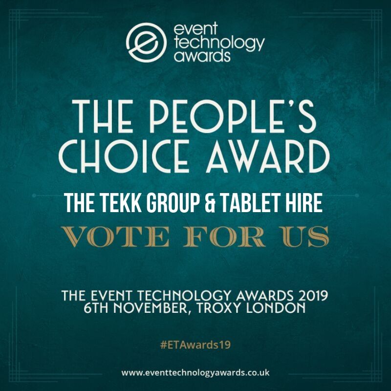 TabletHireUK's tweet photo. We are very pleased to have been nominated for this year’s People’s Choice Award at the Event Tech Awards!
Please vote for The Tekk Group & Tablet Hire using the link below, we would really appreciate your support. #ETA19 #EventProfs #ETL19 #VoteForUs
https://t.co/0Ul313P0Q6 https://t.co/S0MJ00tATW