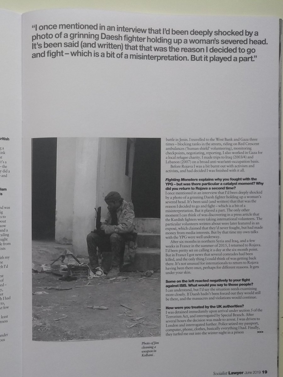 lucyandthelaw's tweet photo. 1/2 My mate #jimmatthews went to fight in what he called a #feminist revolution against #ISIS with the #YPG in #Rojava. In the UK he was the 1st volunteer to be charged under controversial #terrorism #legislation, his life upended. In my interview for @SocialistLawyer read how a https://t.co/21pChGVZCT