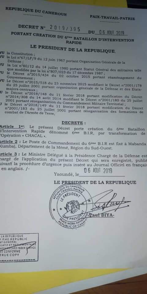Michel61B's tweet photo. Alors que la communauté internationale l'appelle à s'asseoir sur la table de dialogue, Paul Biya crée le 6e Bataillon d'intervention rapide avec un poste de commandement à Kumba. A-t-il déjà fait le bilan de cette guerre depuis son déclenchement fin 2017? https://t.co/VSXCbJl09i
