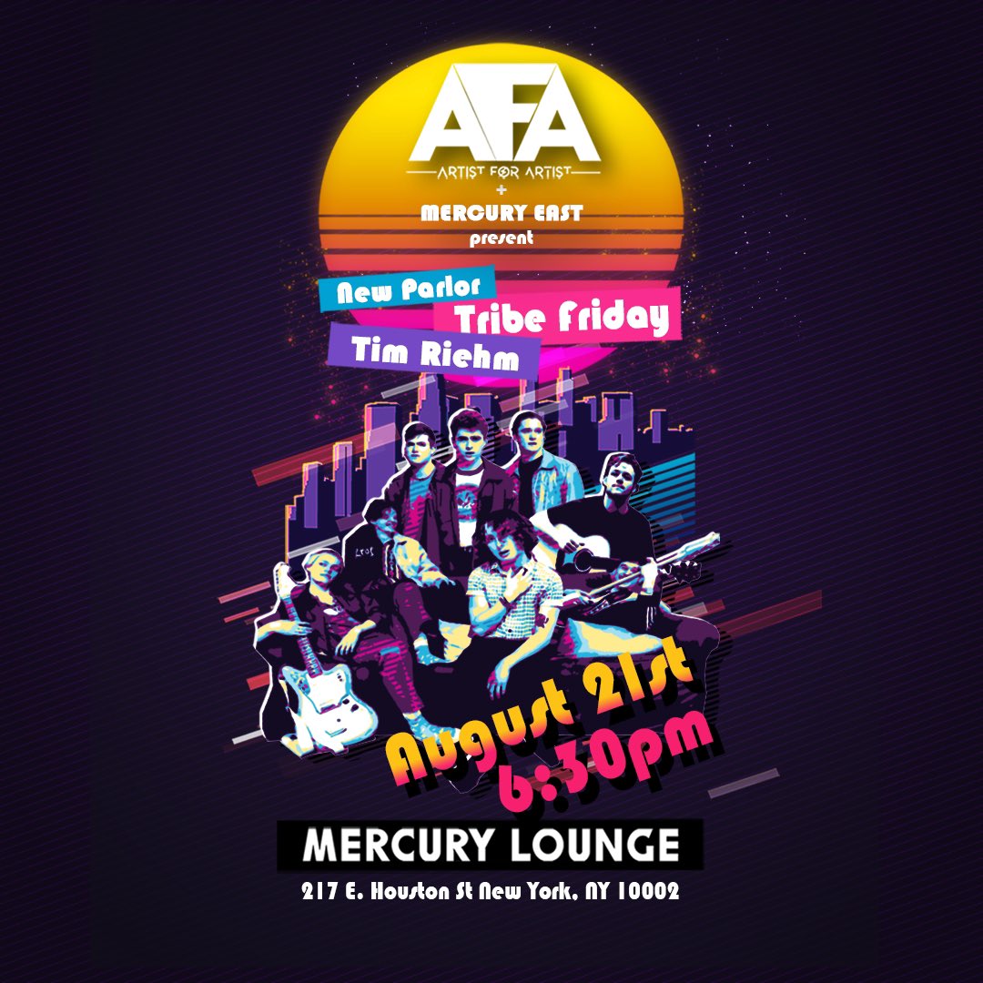 AFAmgmt's tweet photo. ONE WEEK AWAY! Brand new music from Sweden &amp; Nashville coming to NYC @mercuryloungeny feat. @newparlorband @gavinbecker3 @tribefriday @timriehmmusic. $10 tickets: https://t.co/oBe2W1wST4

#mercurylounge #discovermusic #newmusicfriday #newparlor #gavinbecker #timriehm #tribefriday https://t.co/W0ItYFIar4
