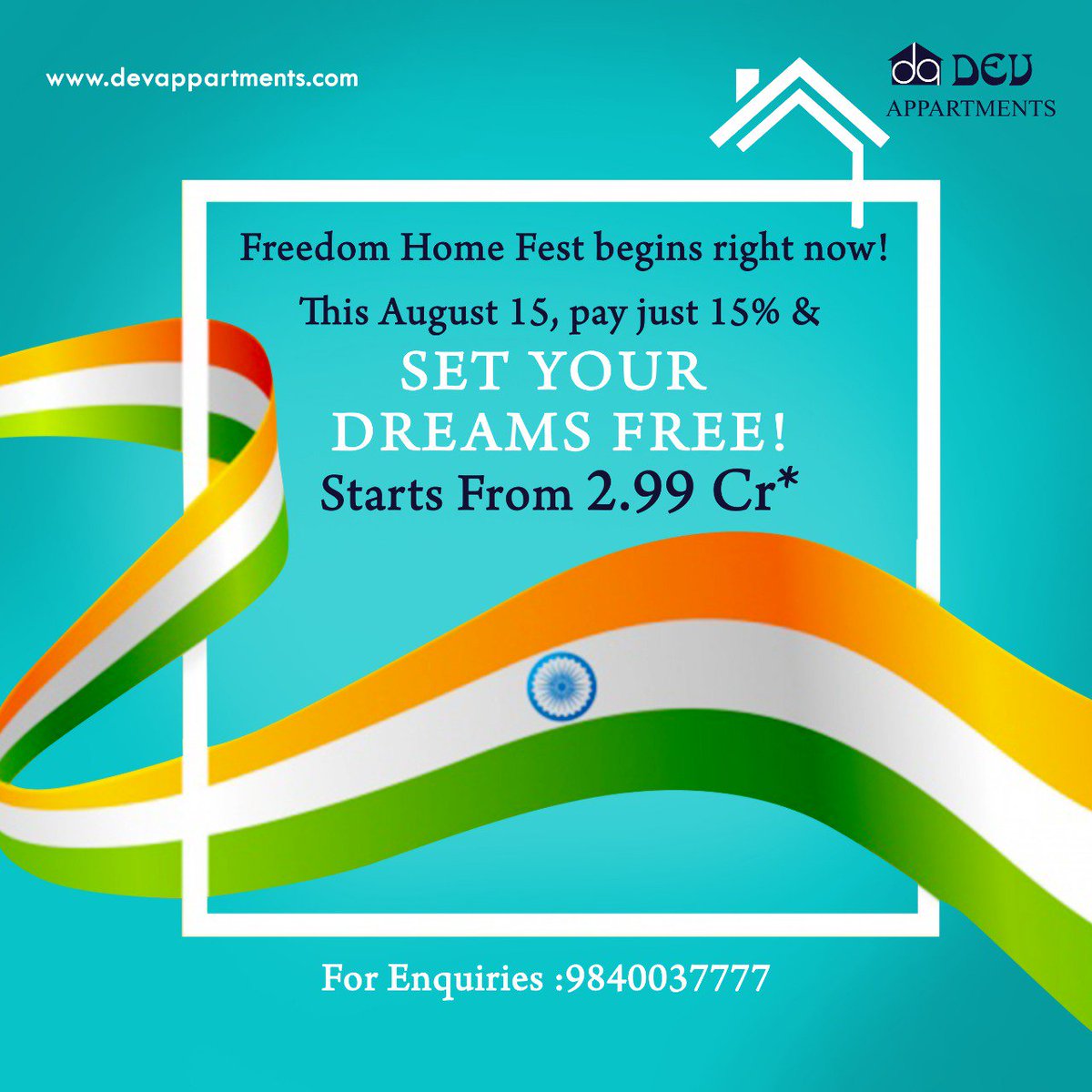 DAppartments's tweet photo. Dev Appartments invites you to celebrate this Independence day with Dream Villas. 

For bookings, Contact: 98400 37777 / 98403 33117.
.
.
.
.
#independenceday #freedomsale #realestate #realtor #realestateagent #home #property #forsale #investment #realtorlife #PehluKhan https://t.co/YhhNTHbOqH
