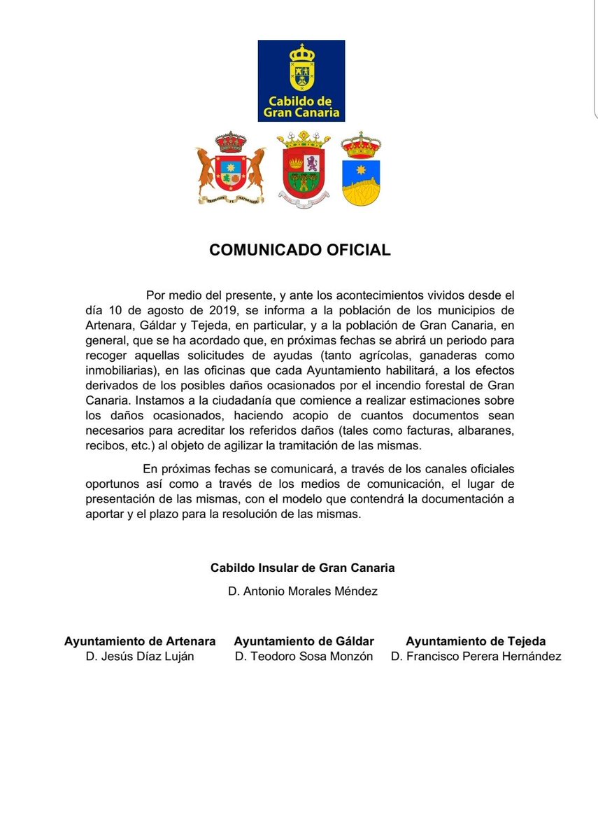 GranCanariaCab's tweet photo. Próxima apertura de oficinas para la recopilación de los datos de los daños causados por el #IFArtenara e #IFCazadores https://t.co/E1lwiyIec4